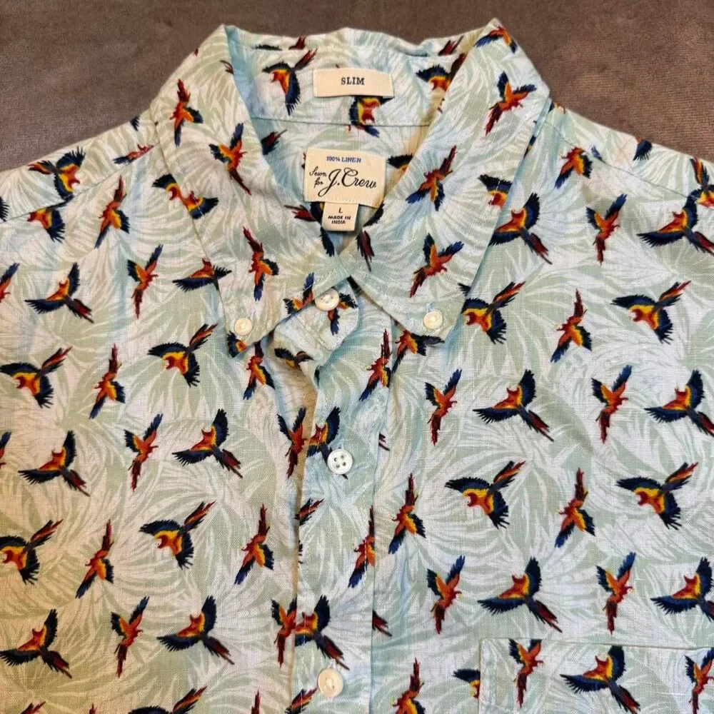 J.Crew multicolored linen parrot button down shirt Size L - 0301